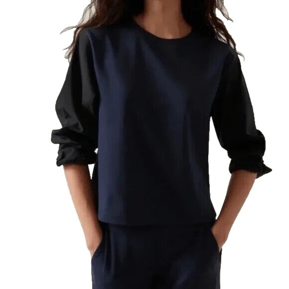 Athleta Harlow Hybrid Crewneck Sweatshirt Top Navy‎ Black Size Large